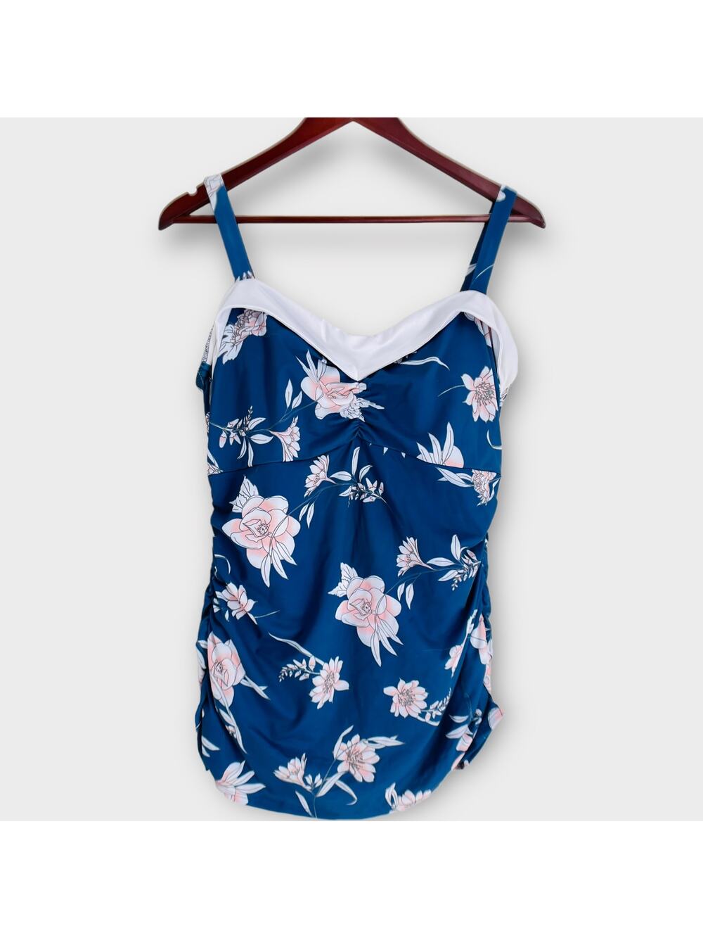 Jessica Rey Swimwear Blue Floral Regina in Pink Petal One Piece Swim Dress XL